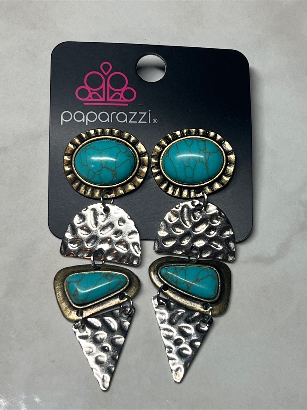 Paparazzi Turquoise and Mixed Metal Dangle Earrings